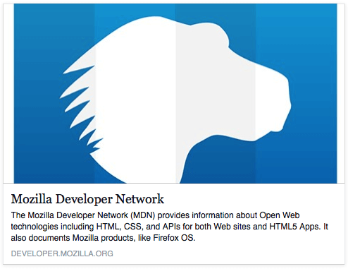 Open Graph-Protokolldaten von der MDN-Homepage, wie sie auf Facebook angezeigt werden, mit Bild, Titel und Beschreibung.