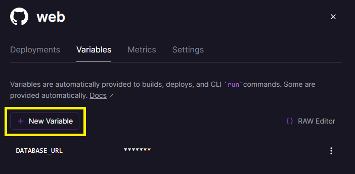 Railway - Bildschirm für neue Variablen hinzufügen