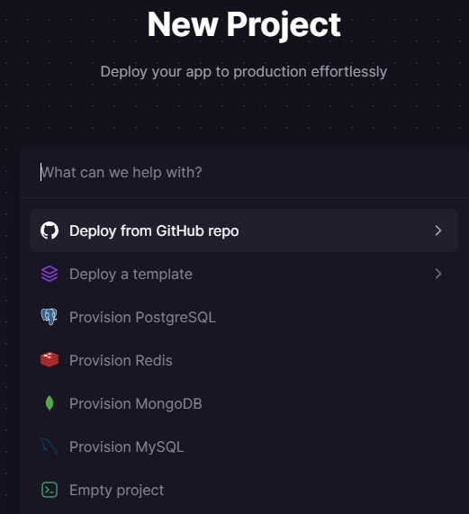 Railway-Popup mit hervorgehobener Option „Von GitHub-Repo bereitstellen“