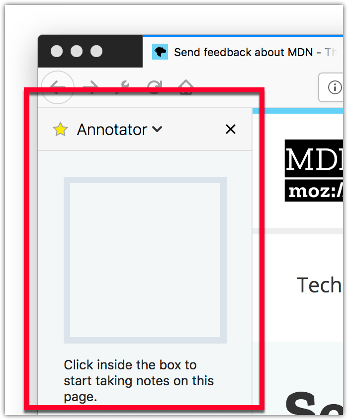 Annotator-Sidebar mit einem Feld, das dem Benutzer erlaubt, Notizen zur Seite zu machen.