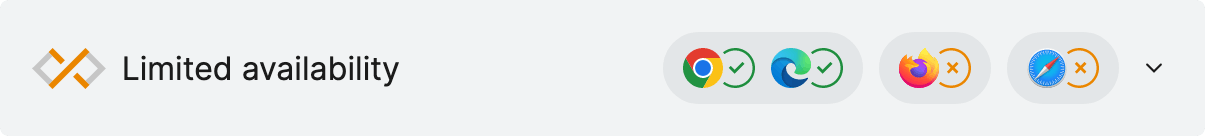 Widget gris avec croix : disponibilité limitée. Quatre logos de navigateurs, deux avec des coches, deux avec des croix.