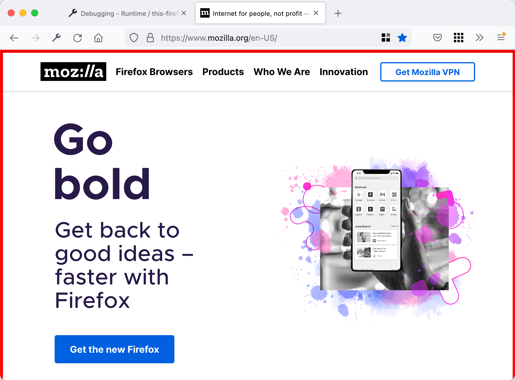 mozilla.org に表示される赤い枠