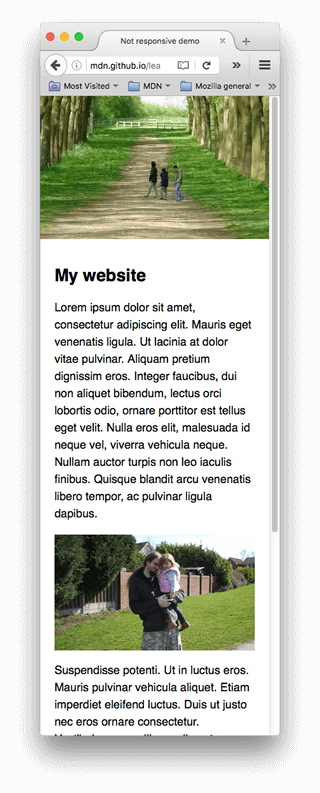 在窄屏幕上浏览网站的示例;第一张图片已经缩小到很难看出细节的地步。